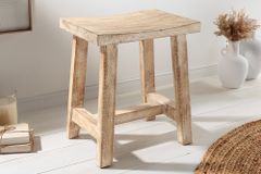 Massiver Hocker FINCA 45cm beige Mangoholz Handarbeit Boho Shabby Chic