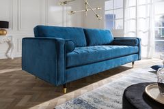 Design 3-Sitzer Sofa COZY VELVET 220cm petrol blau Samt Federkern Lounge