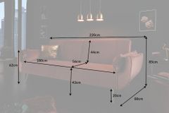 Retro Schlafsofa DIVANI 220cm altrosa Samt goldene Metallfüße 3-Sitzer mit Bettfunktion