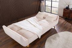 Schlafsofa BOUTIQUE 215cm beige Cord 3-Sitzer mit Holz-Füßen natur