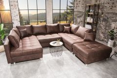 Moderne XXL Wohnlandschaft KENT 305cm antik braun Federkern Bigsofa inkl. Hocker