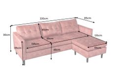 Ecksofa STOCKHOLM 220cm altrosa Samtstoff Federkern 3-Sitzer-Sofa