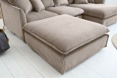 Großer Sitzhocker HEAVEN 100cm greige Cord Sofahocker abnehmbarer Bezug