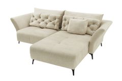Modernes Ecksofa MARRAKESCH 265cm beige Samt 3-Sitzer inkl. Kissen Ottomane rechts