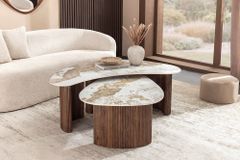 2er Set Couchtische OSAKA 120cm weiß Pandora Keramik Walnuss