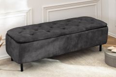 Extravagante Polsterbank EN VOGUE 120cm grau Samt mit Stauraum schwarze Metallbeine