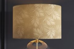 Moderne Tischlampe CLASSICO 50cm transparent Glas weiß gold Leinenschirm