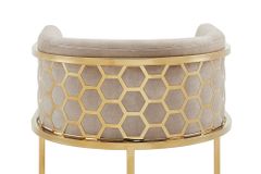 Stilvoller Barhocker ELEGANCE cappuccino Samt gold Edelstahl mit Armlehne und Fußablage