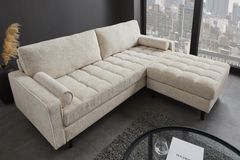 Design Sofa COZY VELVET 220cm beige Chenille Federkern 3-Sitzer mit goldener Kappe