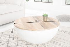 Runder Couchtisch INDUSTRIAL STORAGE 70cm weiß natur Massivholz mit Stauraum handmade