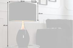 Moderne Tischlampe CARLA 60cm schwarz silber mit Leinenschirm