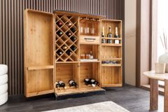 Design Barschrank BODEGA 120cm natur Pinienholz mit 3D-Front und Flaschenregal