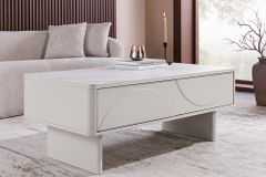 Design Couchtisch SAVOY 120cm kaschmir weiß Keramik Marmor mit Schubladen