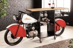 Design Bartisch EASY RIDER 230cm weiß rot schwarz Mangoholz Motorrad Upcycling