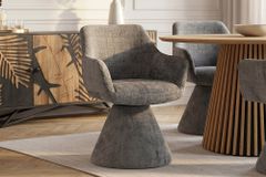 Drehbarer Stuhl AMBIENTO grau Bouclé 180° mit Auto-Return Polsterstuhl