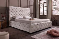 Design Boxbett PARIS 160x200cm champagner beige Samt mit Stauraum und Lattenrost