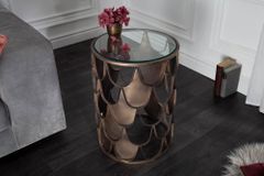 Industrial Beistelltisch ABSTRACT 55cm antik messing Metall Fischschuppen Design rund Glas