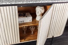 Massives Sideboard ADLON 170cm grau gebürstet Mangoholz mit weißer Marmorplatte