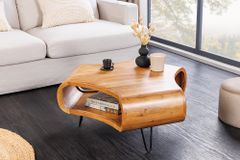Massiver Couchtisch ORGANIC LIVING 90cm braun honey finish Akazienholz  mit Stauraum
