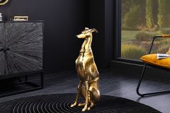 Design Skulptur GREYHOUND 70cm gold Metall Aluminium Windhund Figur