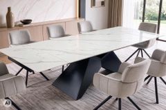 Design Esstisch DIAMOND 180-260cm matt weiß Keramik Metallgestell schwarz