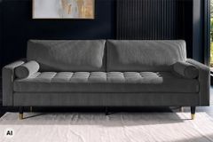3er Sofa COZY VELVET 220cm grau Cord mit goldener Kappe