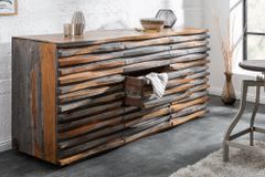 Massivholz Sideboard RELIEF 160cm Sheesham grau smoke finish Kommode mit Schubladen