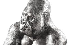 Runder Couchtisch WILDLIFE KONG 60cm silber Metall Glas Affenfigur Gorilla Skulptur handmade