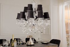 Design Kronleuchter CRYSTAL XL 80cm klar Acryl 15-armig Lüster schwarz mit Schirmen