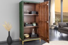 Massives Highboard PEACOCK 170cm grün Mangoholz antik 3D Schnitzerei Pfau-Design