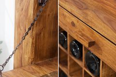 Massiver Barschrank MAKASSAR 85cm braun Sheesham stone finish Hausbar