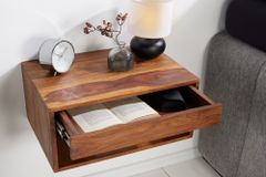 Hängender Nachttisch PURE 50cm braun Sheesham Massivholz stone finish Regal Schublade