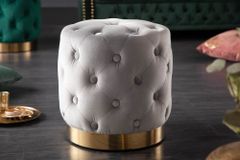 Design Hocker MODERN BAROCK 37cm edel-grau gold Samt Chesterfield