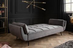 Retro Schlafsofa BOUTIQUE 215cm grau Samt 3-Sitzer mit schwarzen Füßen