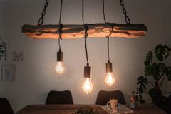 Industrial Hängelampe BARRACUDA 70cm recyceltes Massivholz mit 3 Leuchten