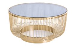 Runder Couchtisch VARIATION 80cm gold Metallgestell Schwarzglas Handarbeit