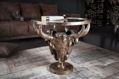 Extravaganter Couchtisch MATADOR 56cm bronze Stierkopf mit Glasplatte