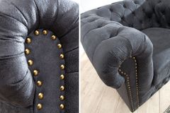 Chesterfield Sessel 105cm antik grau mit Knopfheftung und Federkern
