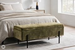 Truhenbank LOFT 100cm grün Samt Sitzbank mit Stauraum schwarz Metall