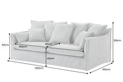 Großes 3-Sitzer Sofa HEAVEN 200cm hellgrau Cord Federkern Hussensofa abnehmbarer Bezug