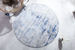 Vintage Teppich MODERN ART 150cm blau verwaschen rund Used Look