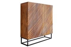 Massives Highboard ART 120cm braun Mangoholz 3D-Design schwarz Metall