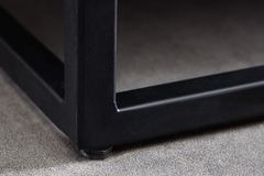 Massives Highboard BARRACUDA 120cm grau Mangoholz mit Teakholz-Front schwarz Metall