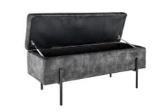 Moderne Truhenbank LOFT 100cm grau Samt Sitzbank mit Stauraum gespolstert schwarz Metall