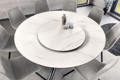 Runder Esstisch SPIN 150cm weiß mit 360° drehbarer Servierplatte Marmor Keramik schwarz