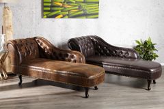 Chesterfield Récamière 170cm antik braun mit Knopfheftung und Nietenbesatz