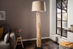 Handmade Stehlampe ROUSILIQUE 180cm beige Treibholzlampe Leinenschirm Baumstamm
