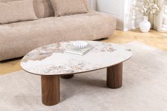 Stilvoller Couchtisch ORGANIKO 110cm weiß braun Walnuss Pandora Keramik