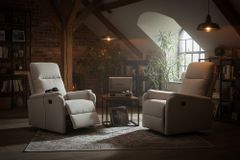 Exklusiver 1er Kinosessel HOLLYWOOD beige Strukturstoff elektrische Liegeposition
