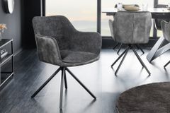 Drehbarer Stuhl VERONA dunkelgrau Samt Strukturstoff mit Armlehne Metallbeine schwarz